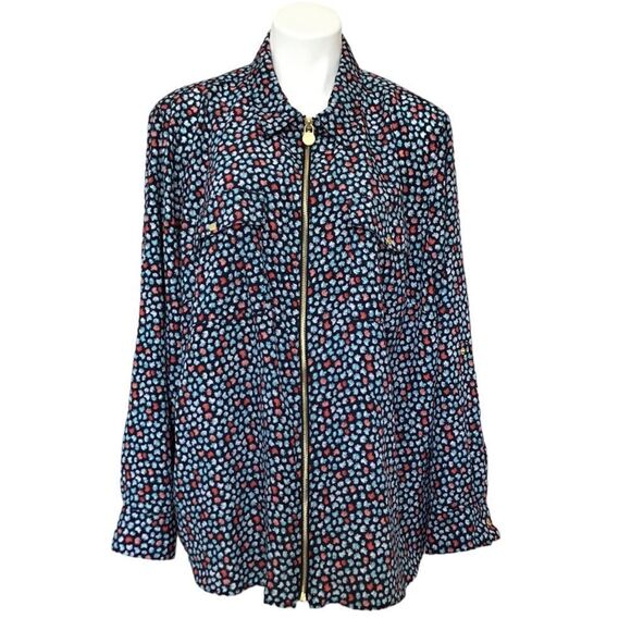 MICHAEL Michael Kors Plus Size Multi Palm Lock Zip Blouse New Size 3X - Picture 2 of 9